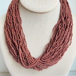 Glass seed bead multistrand torsade twisted necklace in deep chocolate brown